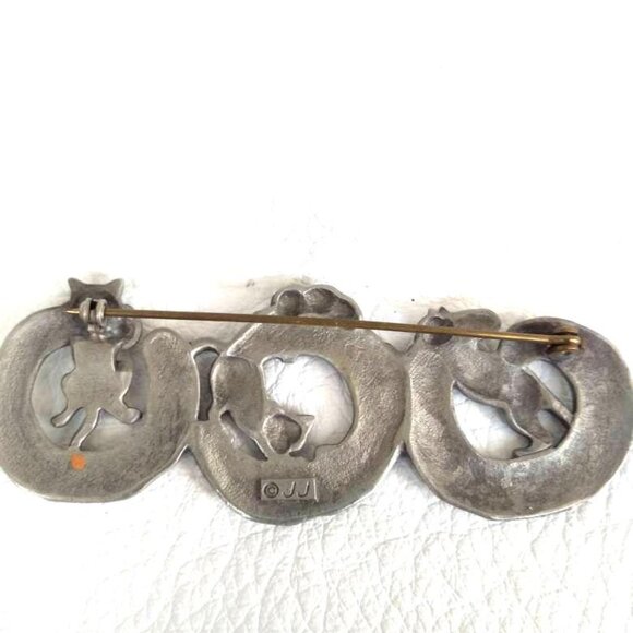 JJ Jonette Pewter Cats Pin Set Antique Pinback Retro Vintage gift pet mom dad - Picture 6 of 8